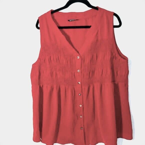 Bloomchic Women's Plus Size 18 Red Sleeveless Button-Down Blouse - Picture 1 of 6